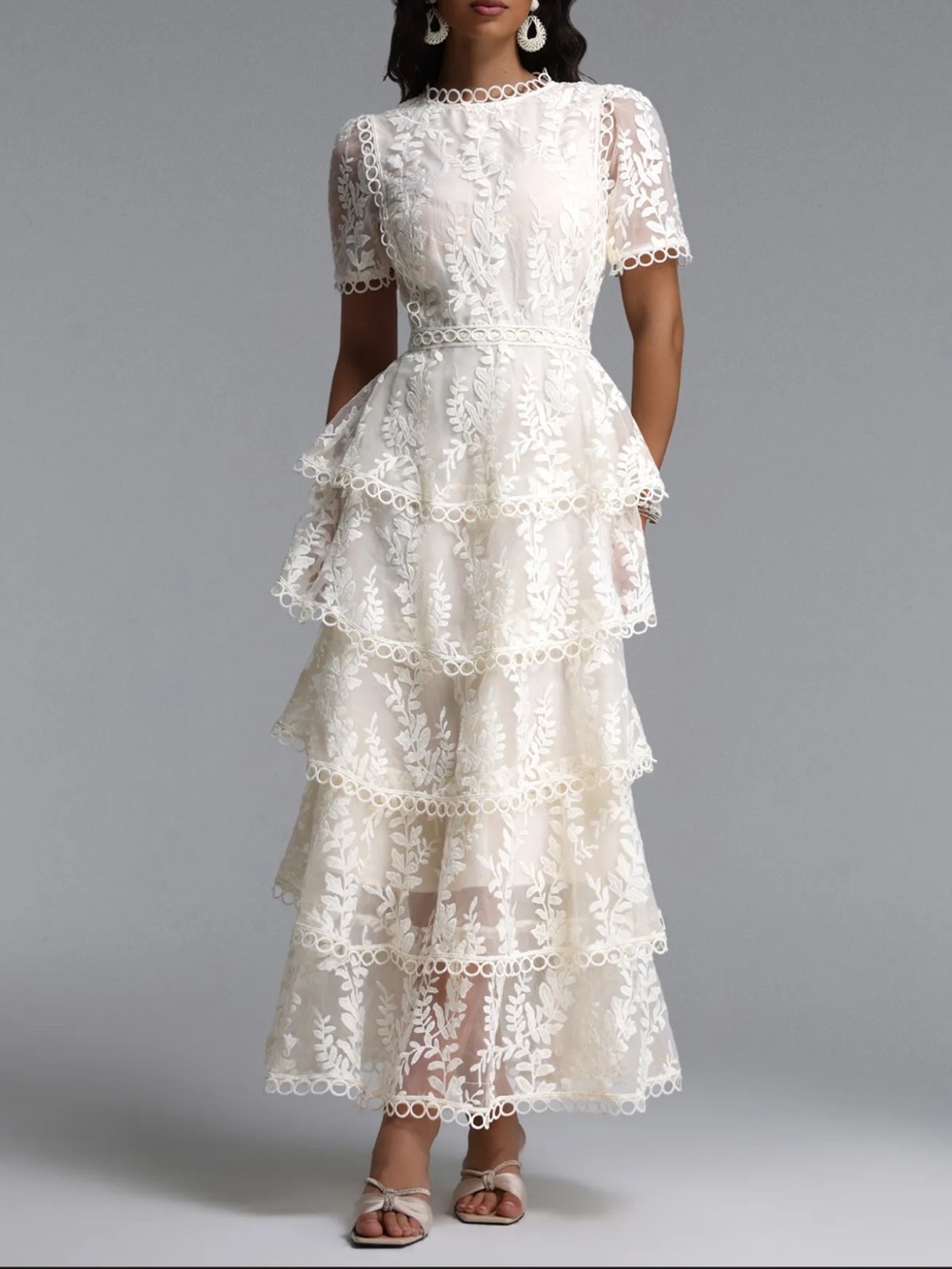 White Lace Tiered Dress - Medium size